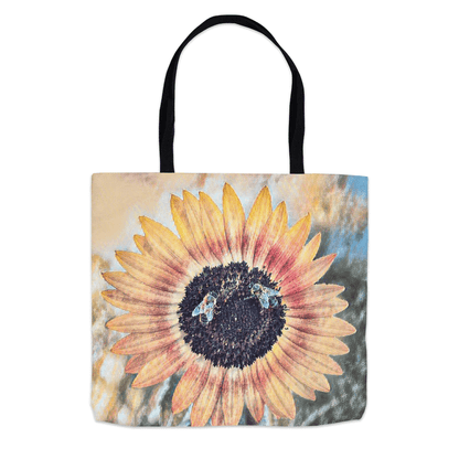 2 Painted Sunflower Bees Tote Bag 13x13 inch Shopping Totes bee tote bag gift for bee lover gifts original art tote bag sunflower tote bag zero waste bag