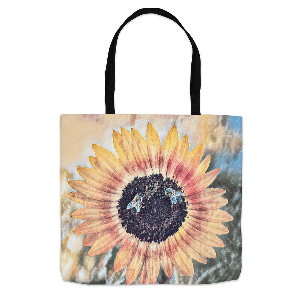 2 Painted Sunflower Bees Tote Bag 16x16 inch Shopping Totes bee tote bag gift for bee lover gifts original art tote bag sunflower tote bag zero waste bag