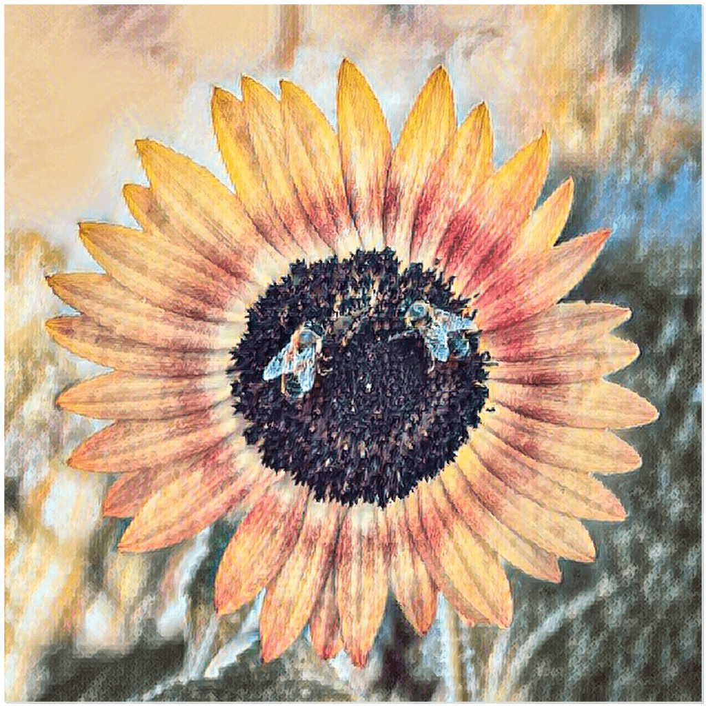 2 Sunflower Painted Bees - Acrylic Print 20x20 inch Posters, Prints, & Visual Artwork Acrylic Prints Original Art