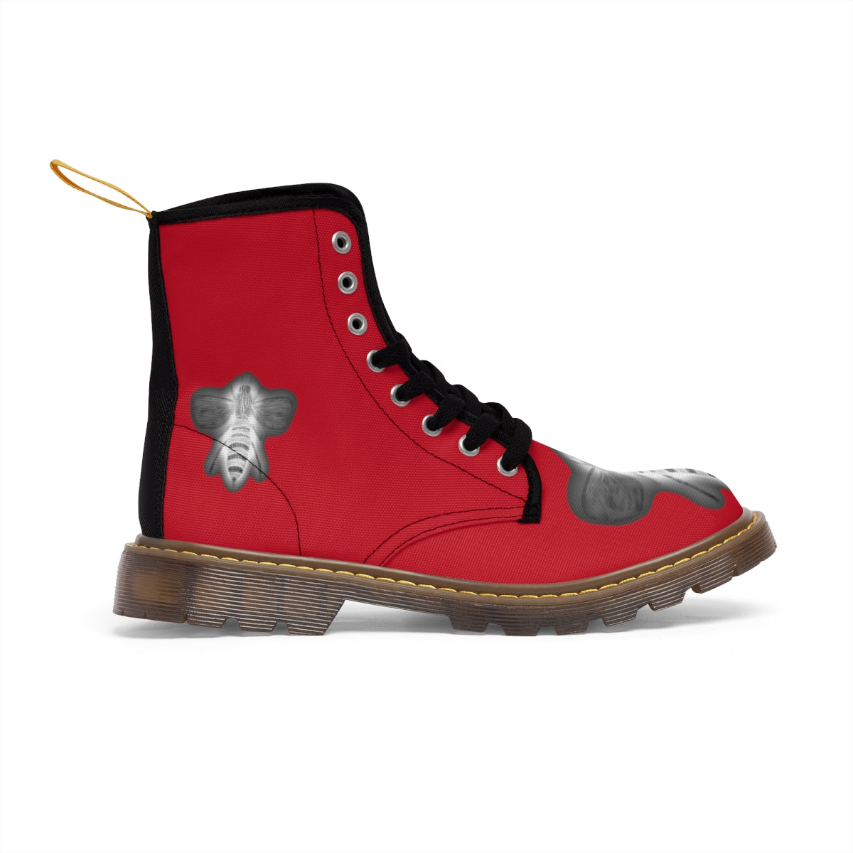 Negative Bee Women's Red Canvas Boots Shoes Bee boots combat boots fun womens boots Negative Bee original art boots Shoes unique womens boots vegan boots vegan combat boots womens boots womens fashion boots womens red boots