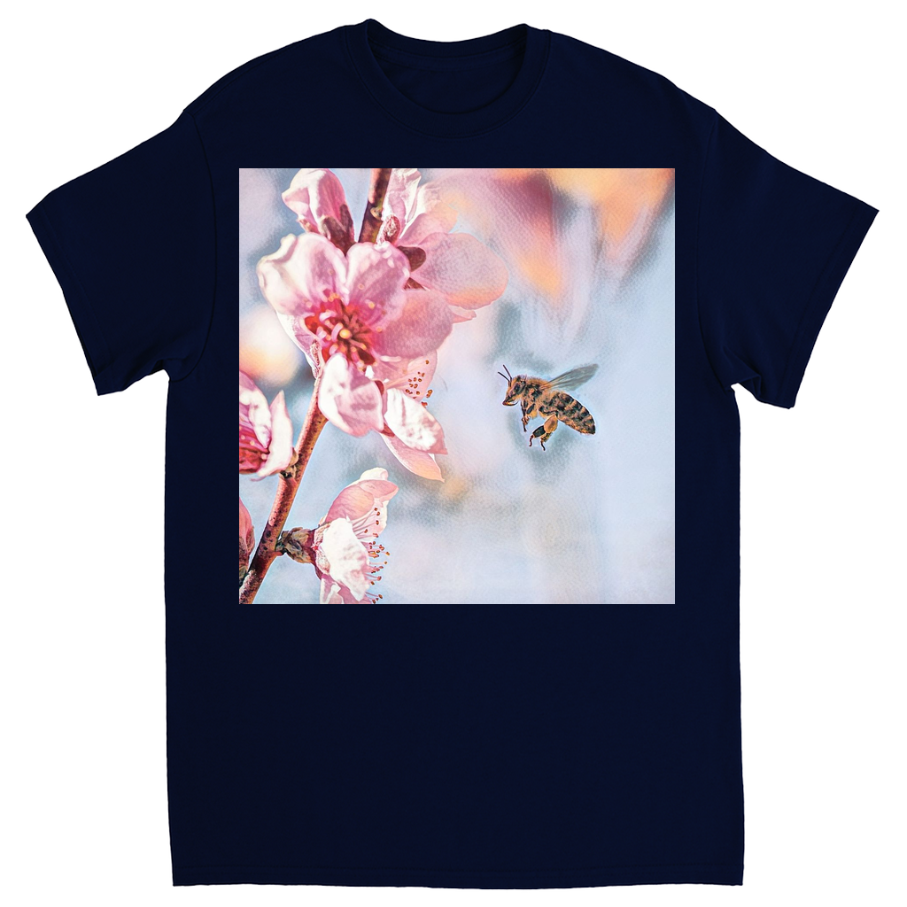 Water Color Bee with Flower Unisex Adult T-Shirt Navy Blue Shirts & Tops apparel