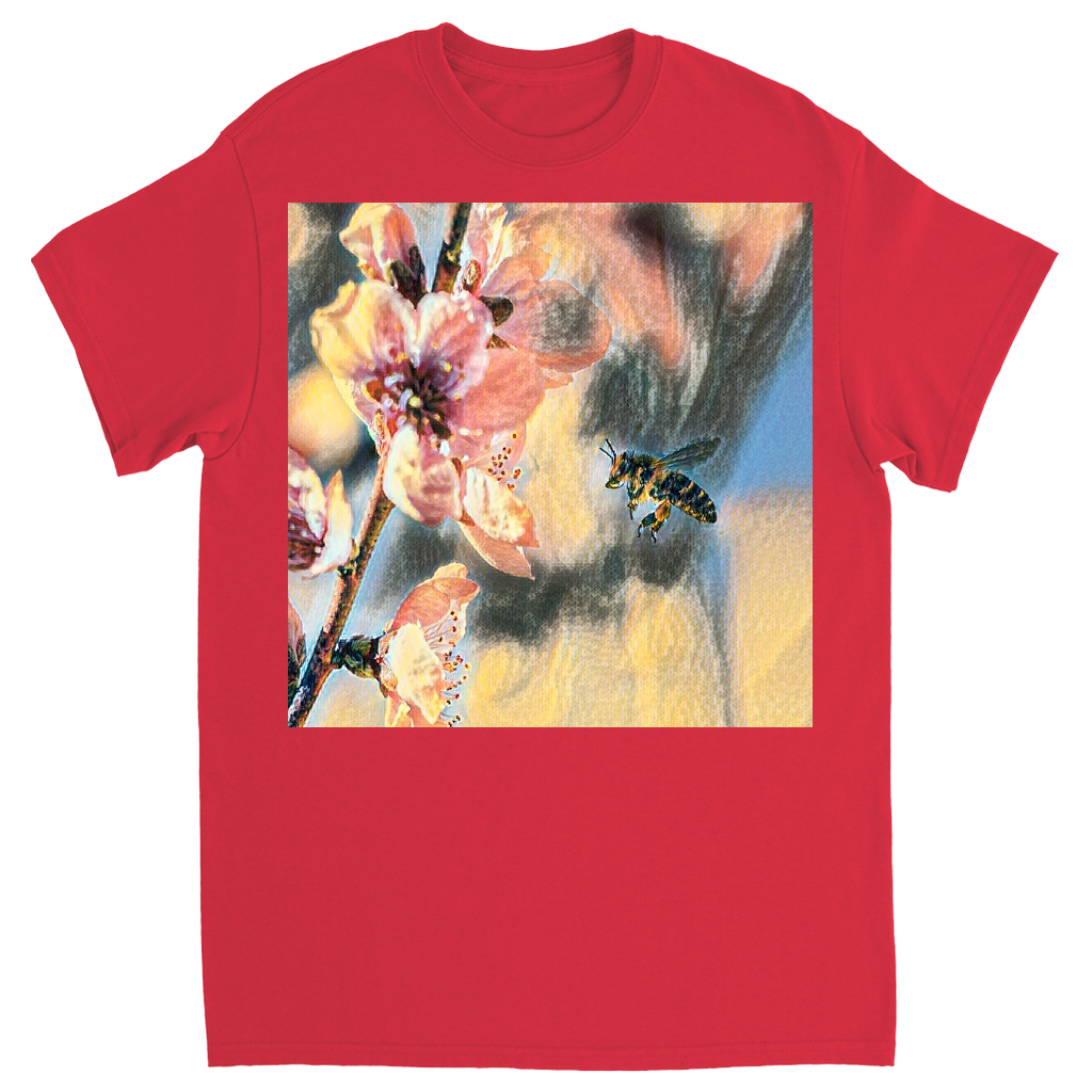 Watercolor Bee with Flower Unisex Adult T-Shirt Red Shirts & Tops apparel