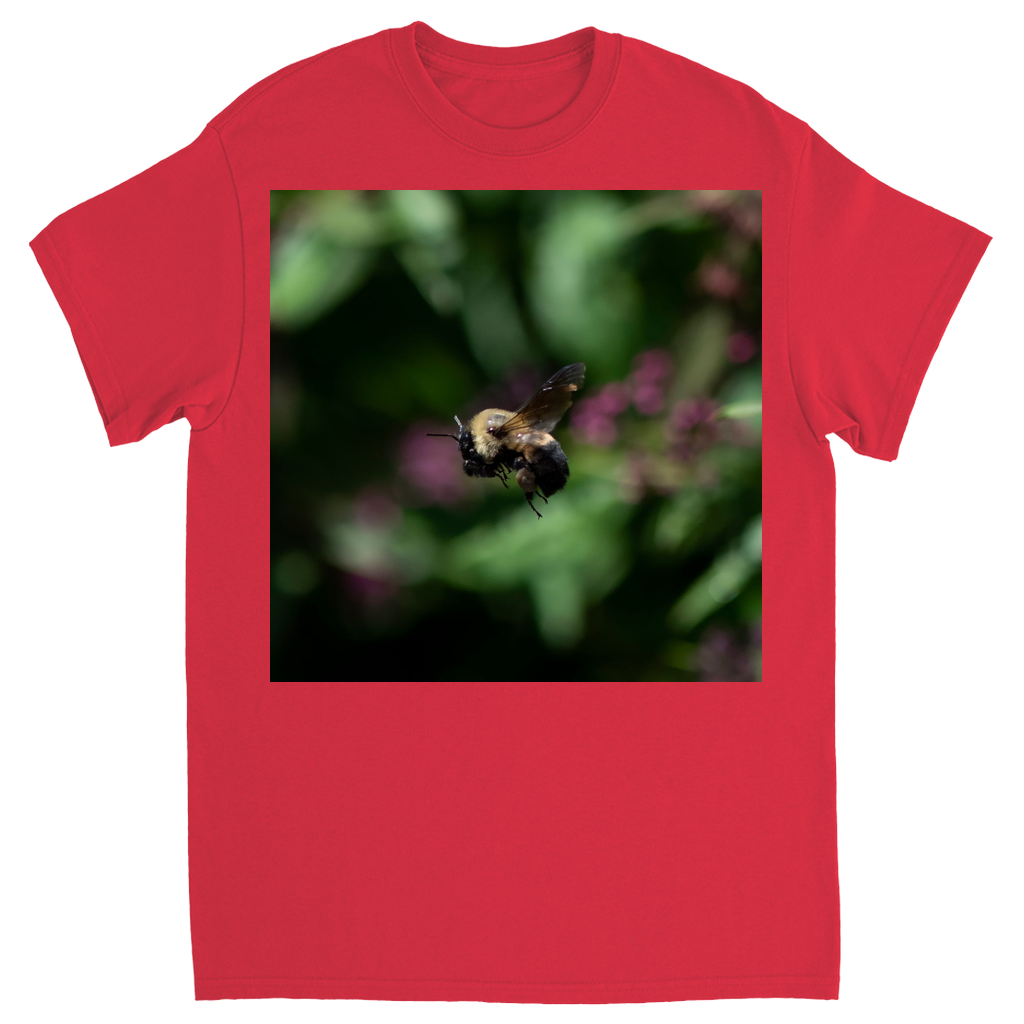 Hovering Bee Unisex Adult T-Shirt Red Shirts & Tops apparel