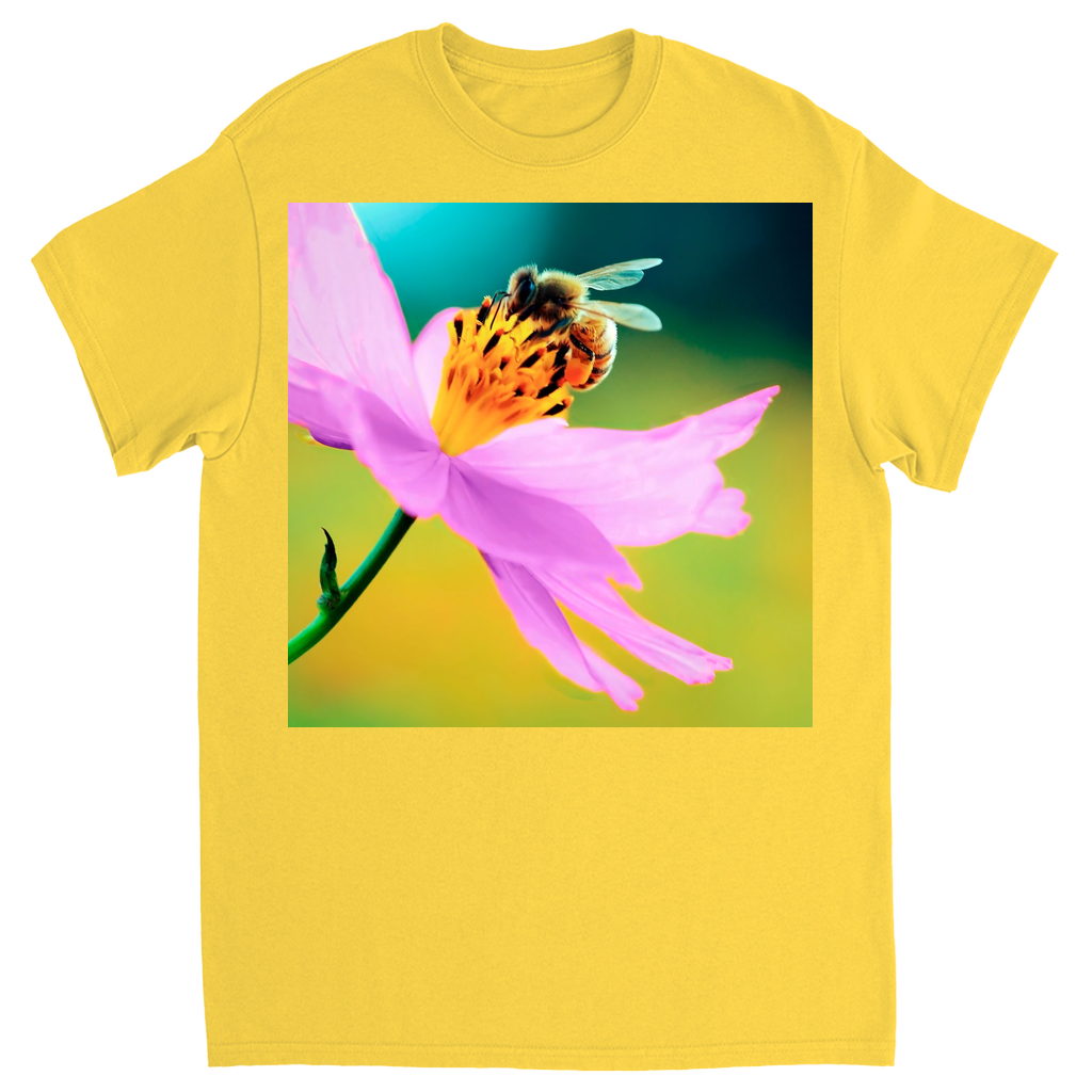 Bee on Delicate Purple Flower Unisex Adult T-Shirt Daisy Shirts & Tops apparel