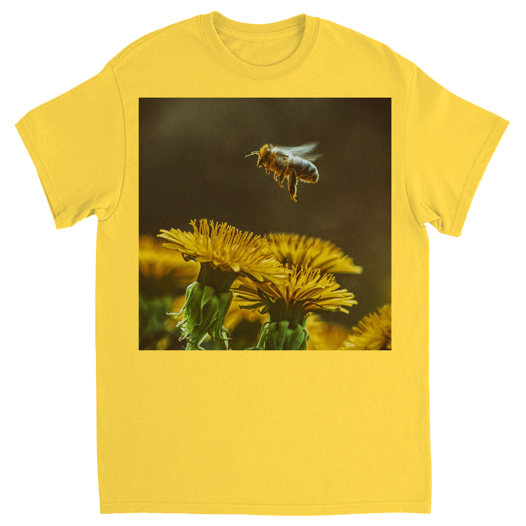 Golden Bee Hovering Over Flower Unisex Adult T-Shirt Daisy Shirts & Tops