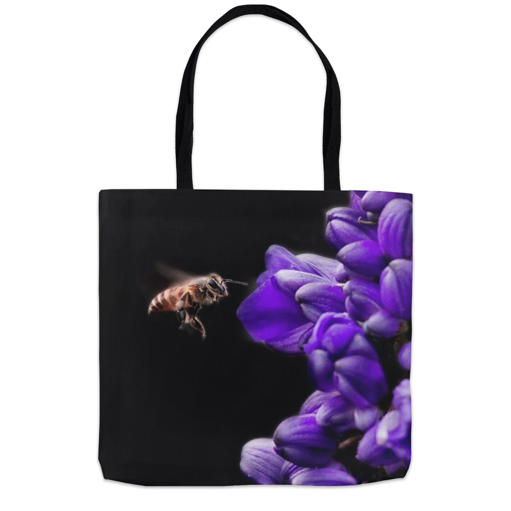 Buzzing Bee with Purple Flower Tote Bag 18x18 inch Shopping Totes bee tote bag Buzzing Bee with Purple Flower gift for bee lover gifts original art tote bag totes zero waste bag