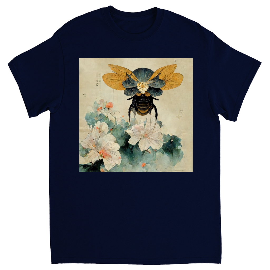 Vintage Japanese Paper Flying Bee Unisex Adult T-Shirt Navy Blue Shirts & Tops apparel Vintage Japanese Paper Flying Bee