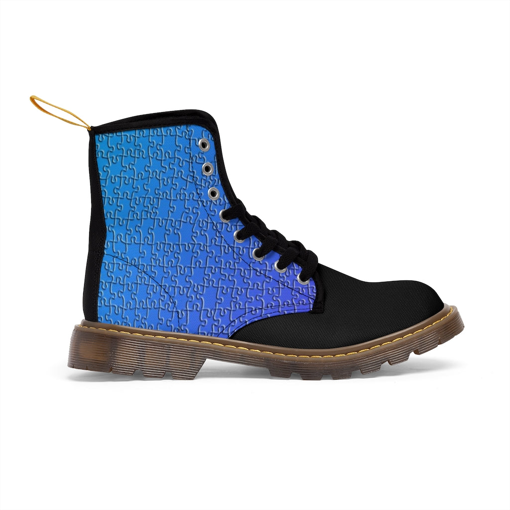 Blue Bee Puzzle Men's Canvas Boots Shoes Bee boots Blue boots combat boots Mens boots mens fashion boots mens shoes Puzzle boots Shoes unique mens boots vegan boots vegan combat boots