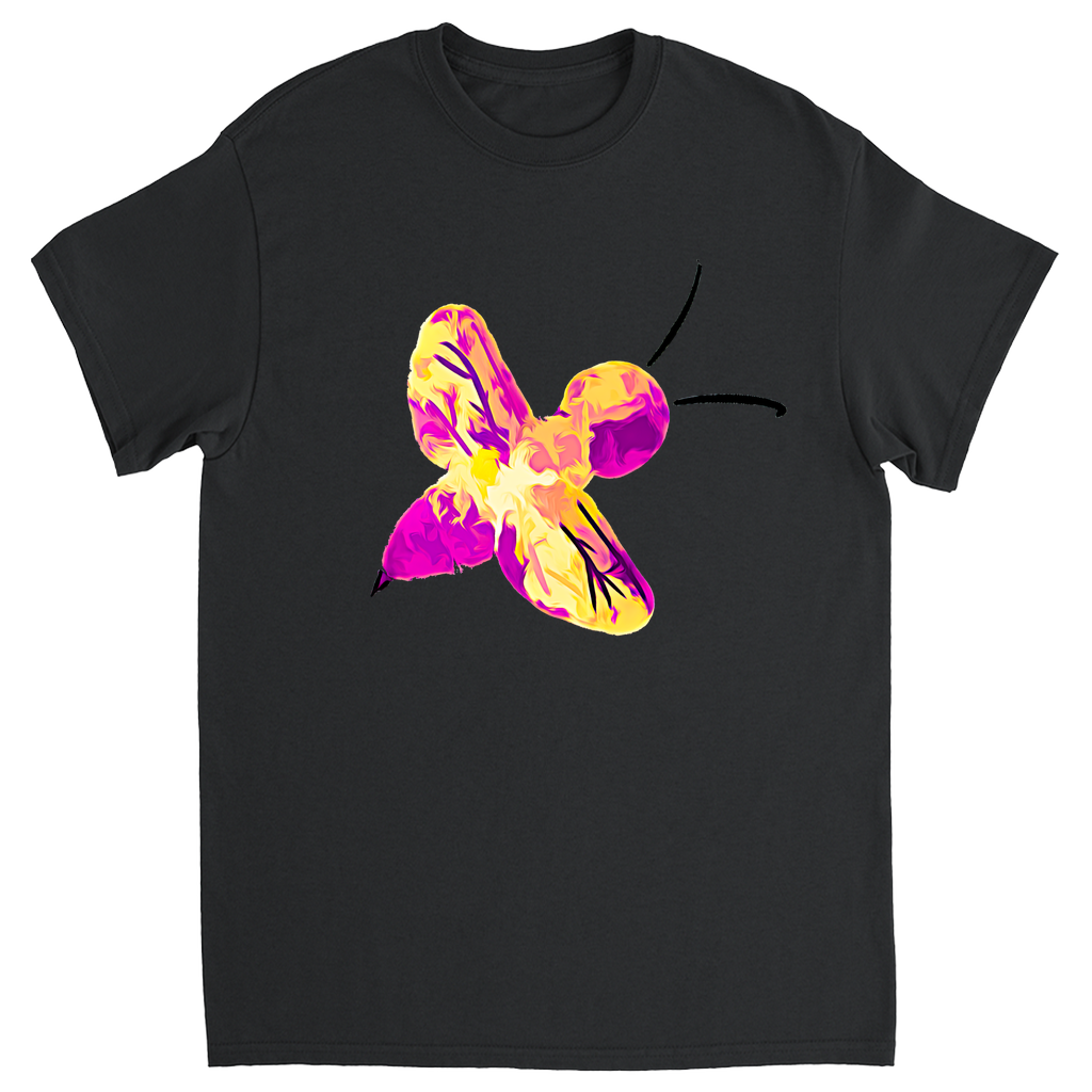 Abstract Pink and Yellow Bee Unisex Adult T-Shirt Black Shirts & Tops apparel