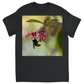 Bee Hanging on Red Flowers Unisex Adult T-Shirt Black Shirts & Tops apparel Bee Hanging on Red Flowers