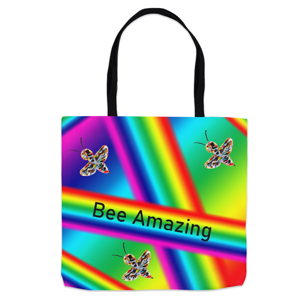 Bee Amazing Rainbow Tote Bag 16x16 inch Shopping Totes bee tote bag gift for bee lover gifts original art tote bag totes zero waste bag