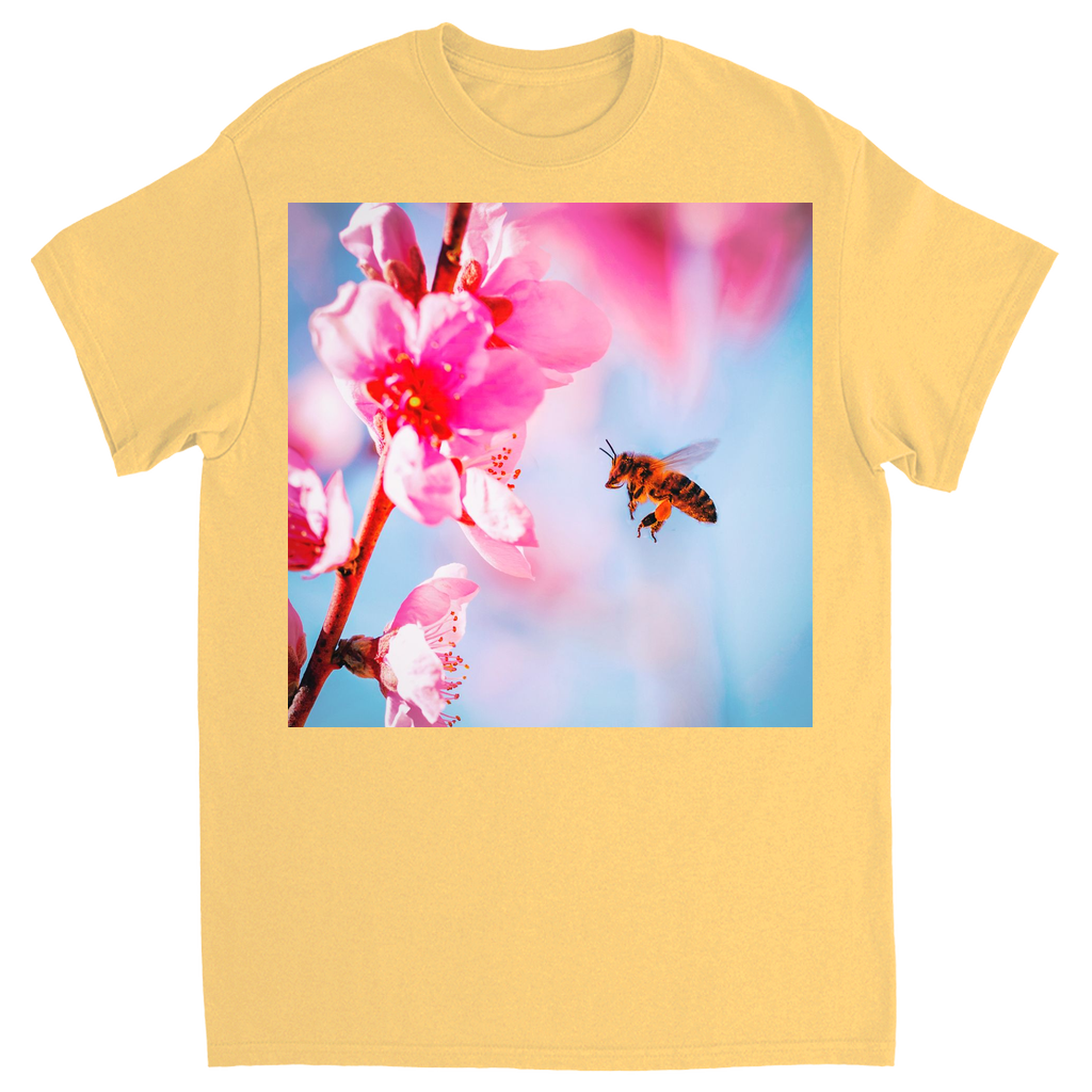 Bee with Hot Pink Flower Unisex Adult T-Shirt Yellow Haze Shirts & Tops apparel art