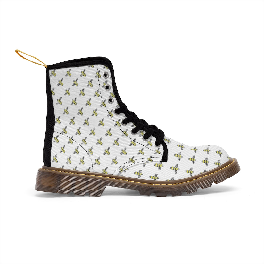 Graphic Bee Men's Canvas Boots Shoes Bee boots combat boots fun mens boots Mens boots mens fashion boots mens white boots original art boots Shoes unique mens boots vegan boots vegan combat boots