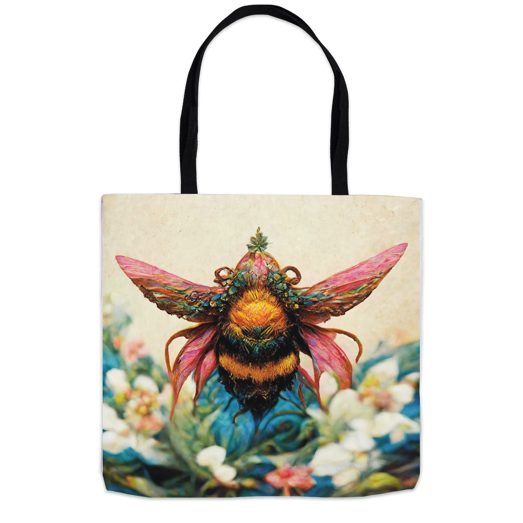 Fantasy Bee Hovering on Flower Tote Bag 18x18 inch Shopping Totes bee tote bag Fantasy Bee Hovering on Flower gift for bee lover gifts original art tote bag totes zero waste bag