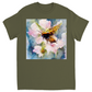 Watercolor Bee Landing on Flower Bee Unisex Adult T-Shirt Military Green Shirts & Tops apparel Watercolor Bee Landing on Flower