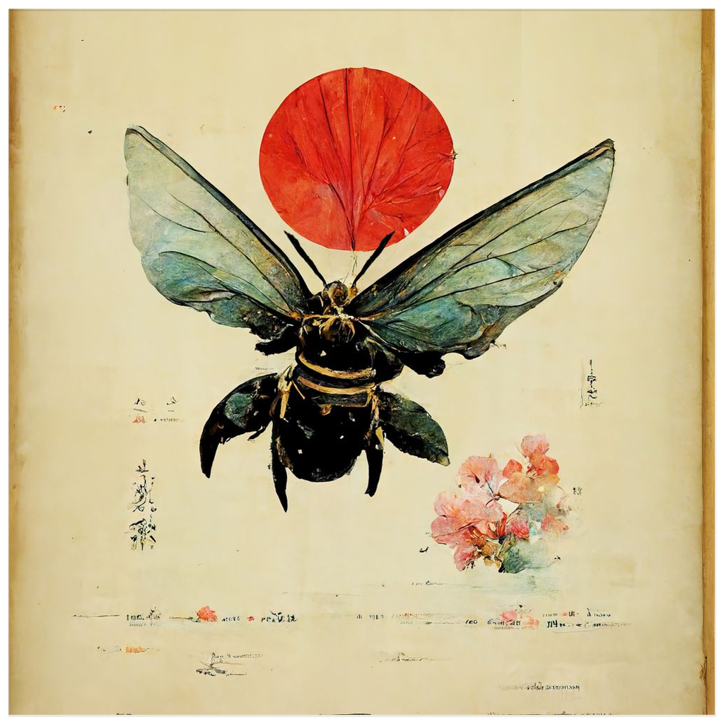 Vintage Japanese Bee with Sun Poster 20x20 inch 500044 - Home & Garden > Decor > Artwork > Posters, Prints, & Visual Artwork Poster Prints Vintage Japanese Bee with Sun