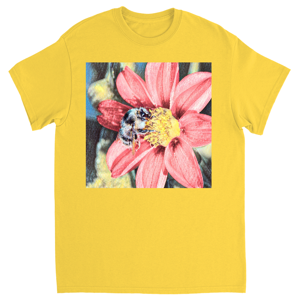 Painted Red Flower Bee Unisex Adult T-Shirt Daisy Shirts & Tops apparel