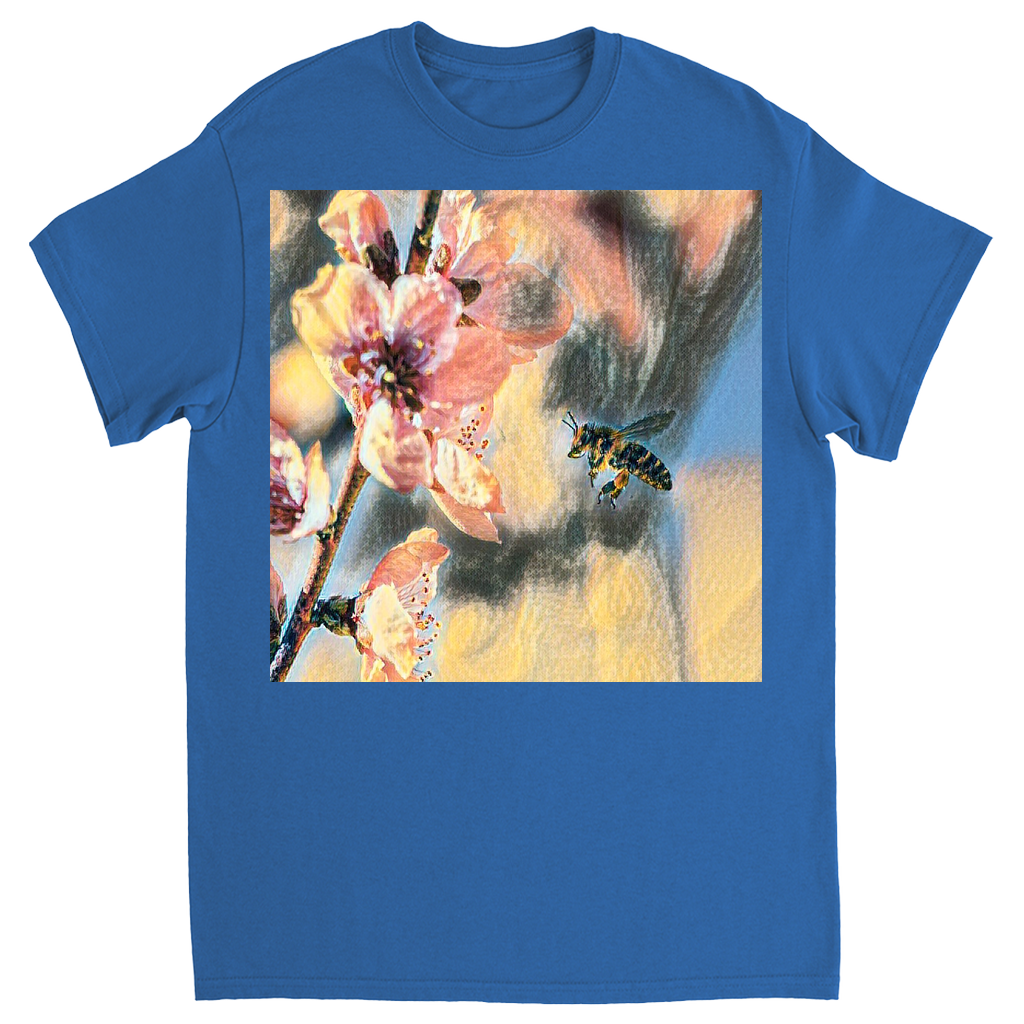 Watercolor Bee with Flower Unisex Adult T-Shirt Royal Shirts & Tops apparel