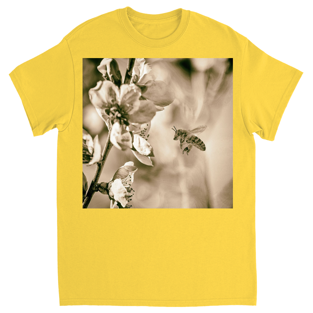 Sepia Bee with Flower Unisex Adult T-Shirt Daisy Shirts & Tops apparel