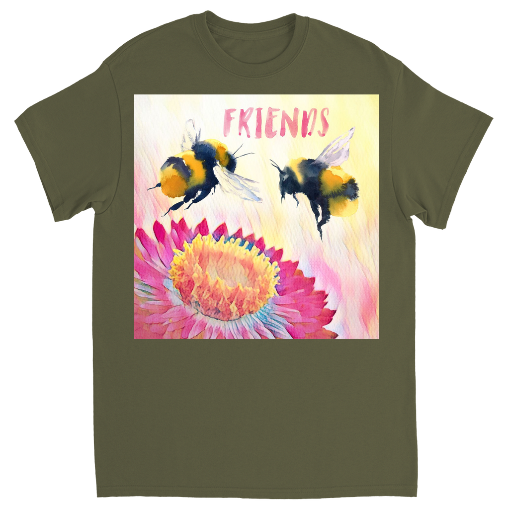 Cheerful Friends Unisex Adult T-Shirt Military Green Shirts & Tops apparel