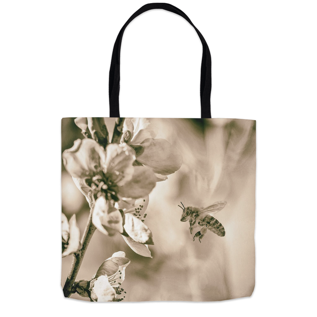 Sepia Bee with Flower Tote Bag 18x18 inch Shopping Totes bee tote bag gift for bee lover gifts original art tote bag totes zero waste bag