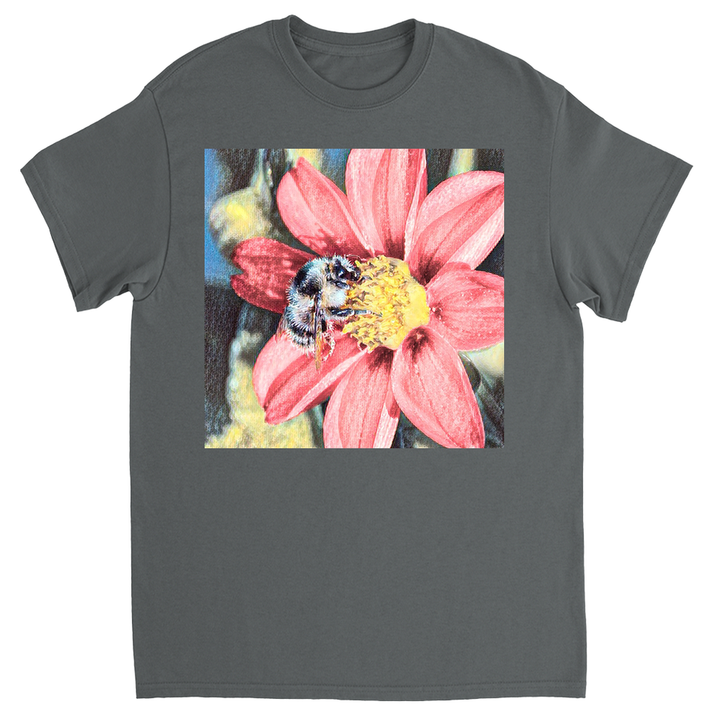 Painted Red Flower Bee Unisex Adult T-Shirt Charcoal Shirts & Tops apparel
