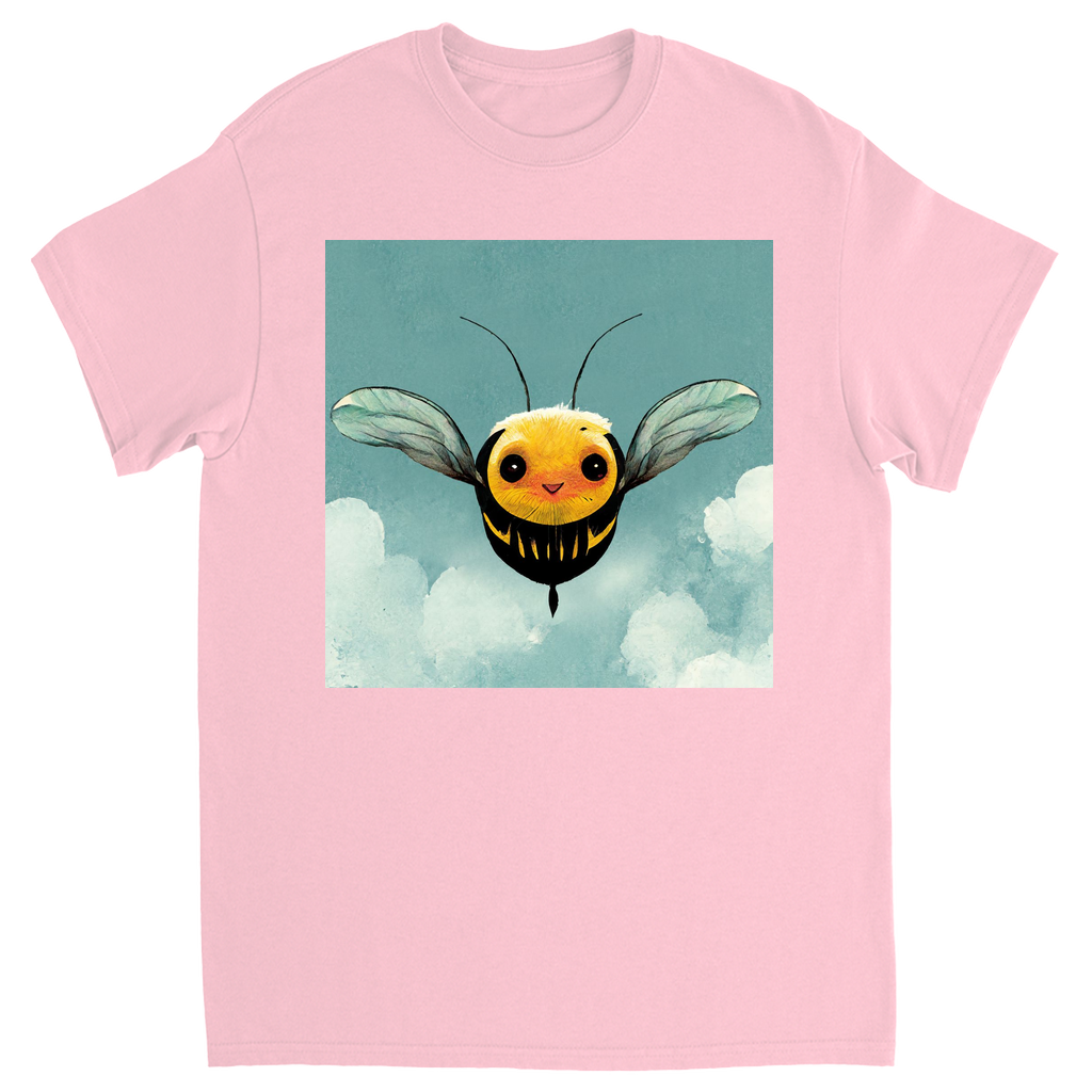 Happy Blue Cartoon Bee Unisex Adult T-Shirt Light Pink Shirts & Tops apparel Happy Blue Cartoon Bee