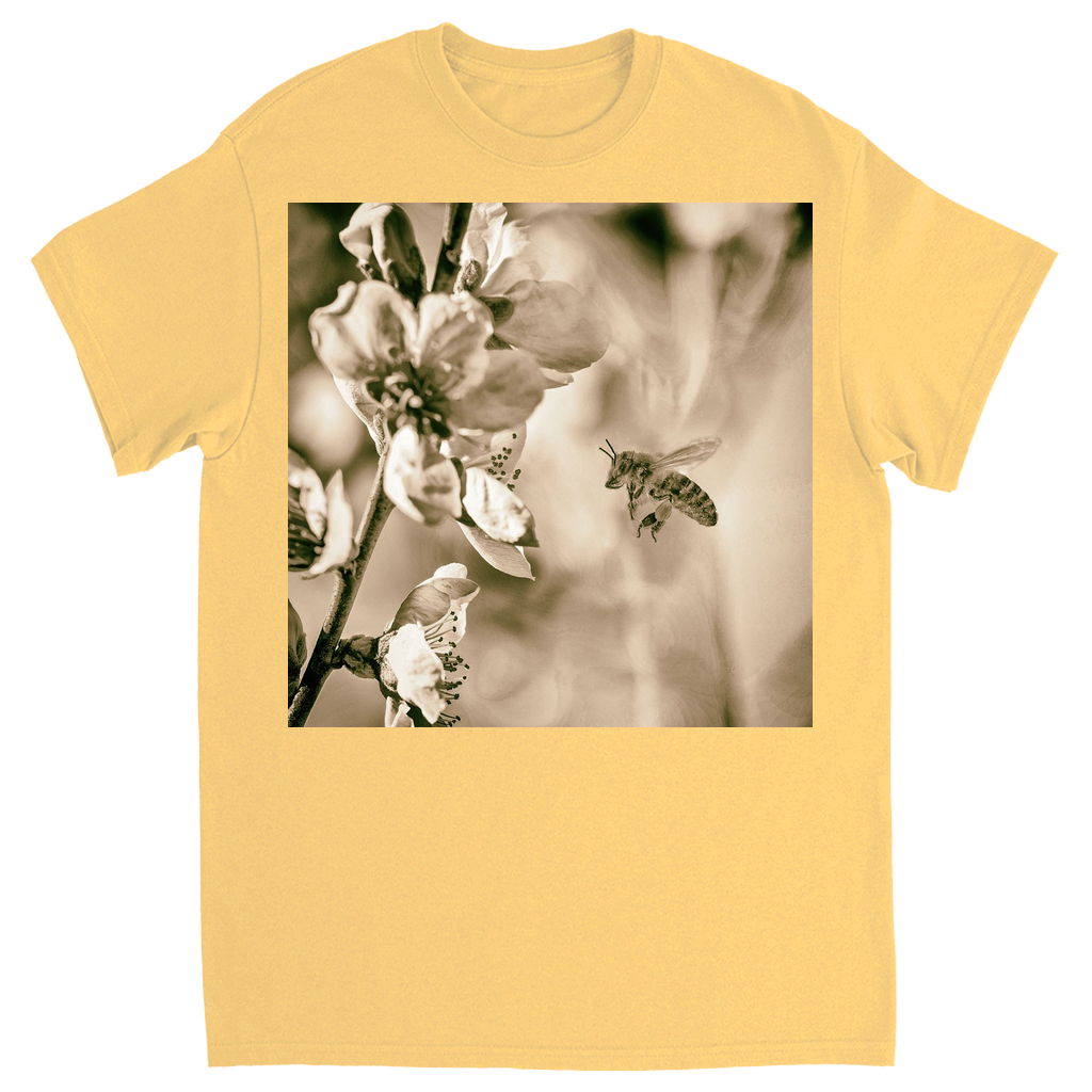 Sepia Bee with Flower Unisex Adult T-Shirt Yellow Haze Shirts & Tops apparel
