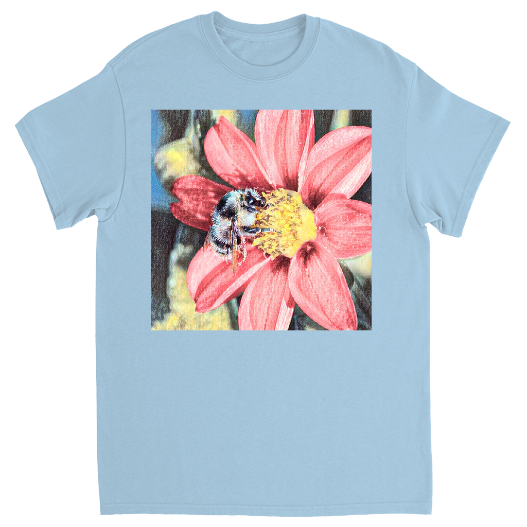 Painted Red Flower Bee Unisex Adult T-Shirt Light Blue Shirts & Tops apparel