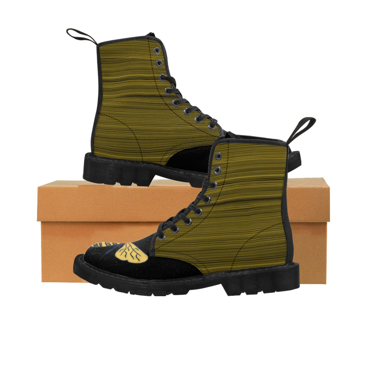 Deep Yellow Doodle Bee Painted Women's Canvas Boots Shoes Bee boots original art boots Shoes unique womens boots vegan boots vegan combat boots womens boots womens fashion boots