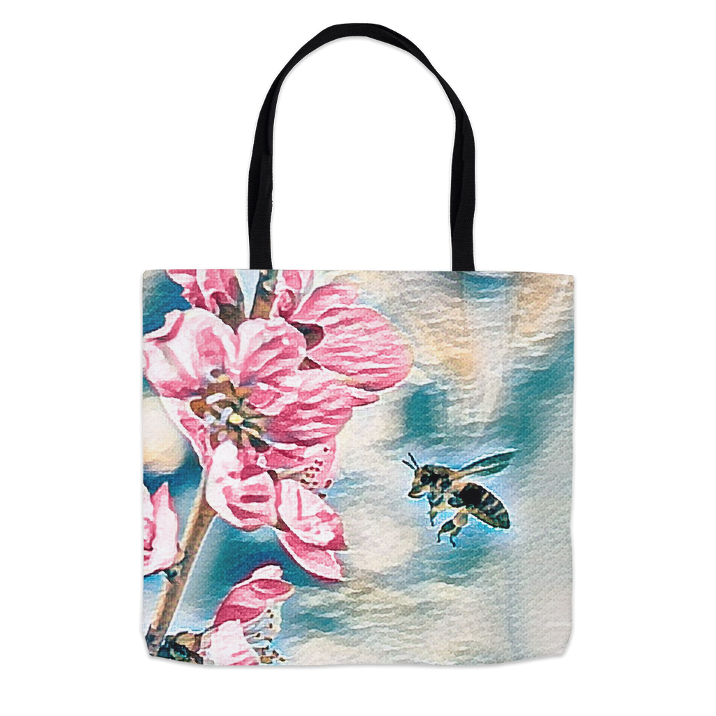 Pencil and Wash Bee with Flower Tote Bag 13x13 inch Shopping Totes bee tote bag gift for bee lover gifts original art tote bag totes zero waste bag