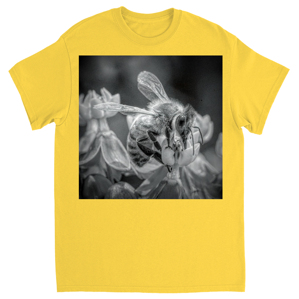 Black and White Sipping Bee Unisex Adult T-Shirt Daisy Shirts & Tops apparel