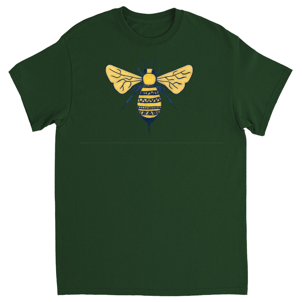 Deep Yellow Doodle Bee Unisex Adult T-Shirt Forest Green Shirts & Tops apparel