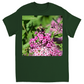 Bumble Bee on a Mound of Pink Flowers Unisex Adult T-Shirt Forest Green Shirts & Tops apparel