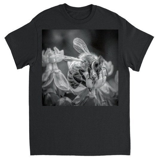 Black and White Sipping Bee Unisex Adult T-Shirt Black Shirts & Tops apparel