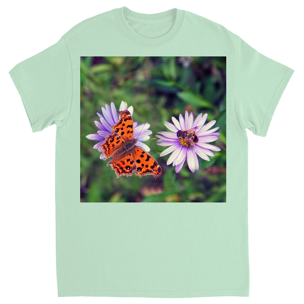 Butterfly & Bee on Purple Flower Unisex Adult T-Shirt Mint Shirts & Tops apparel