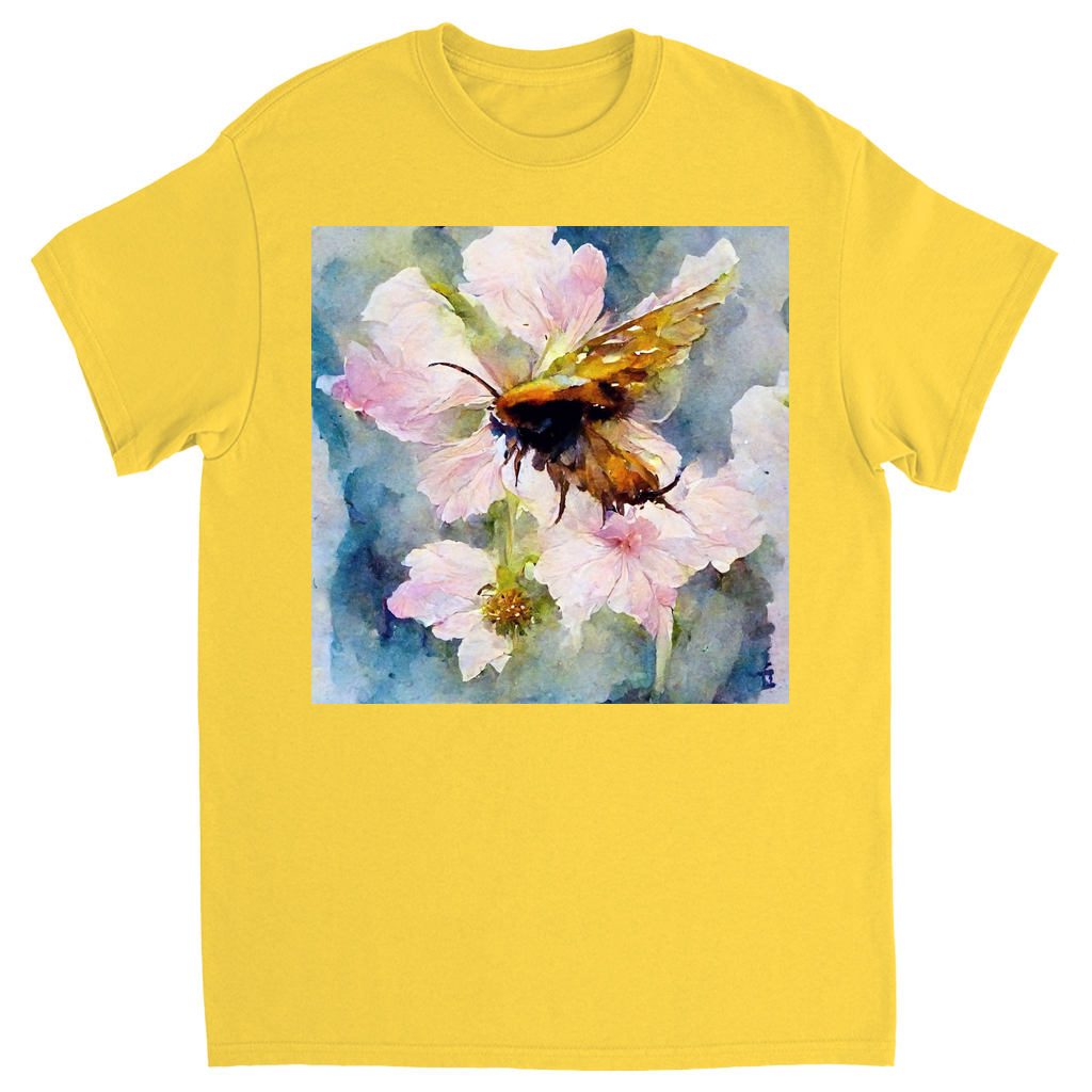 Watercolor Bee Landing on Flower Bee Unisex Adult T-Shirt Daisy Shirts & Tops apparel Watercolor Bee Landing on Flower