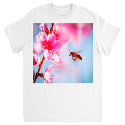 Bee with Hot Pink Flower Unisex Adult T-Shirt White Shirts & Tops apparel art