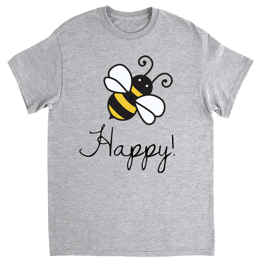 Bee Happy Unisex Adult T-Shirt Sport Grey Shirts & Tops apparel
