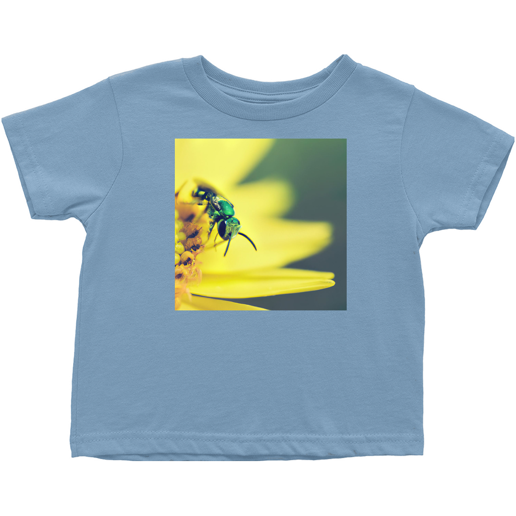 Green Bee Yellow Flower Toddler T-Shirt Light Blue Baby & Toddler Tops apparel Green Bee Yellow Flower