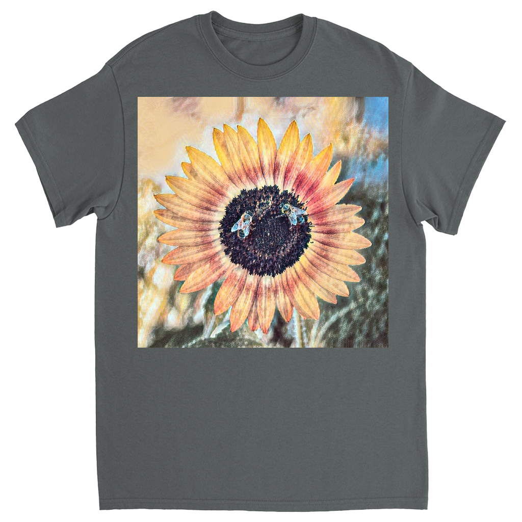 Painted 2 Sunflower Bees T-Shirt Charcoal Shirts & Tops apparel