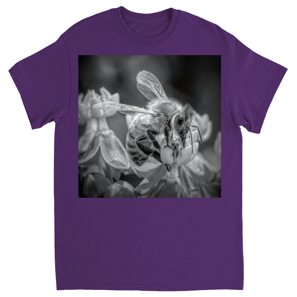 Black and White Sipping Bee Unisex Adult T-Shirt Purple Shirts & Tops apparel