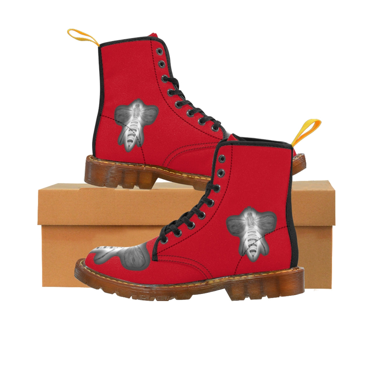 Negative Bee Men's Red Canvas Boots Shoes Bee boots combat boots fun mens boots Mens boots mens fashion boots Negative Bee red mens boots Shoes unique mens boots vegan boots vegan combat boots