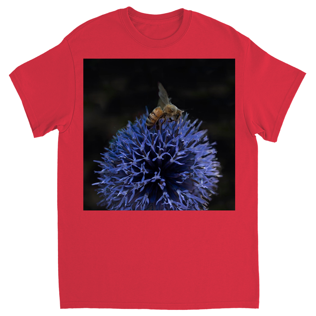 Bee on a Purple Ball Flower Unisex Adult T-Shirt Red Shirts & Tops apparel