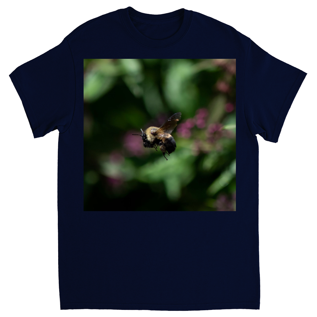 Hovering Bee Unisex Adult T-Shirt Navy Blue Shirts & Tops apparel