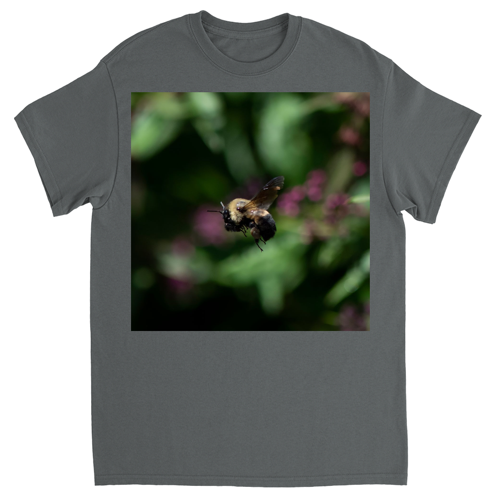 Hovering Bee Unisex Adult T-Shirt Charcoal Shirts & Tops apparel