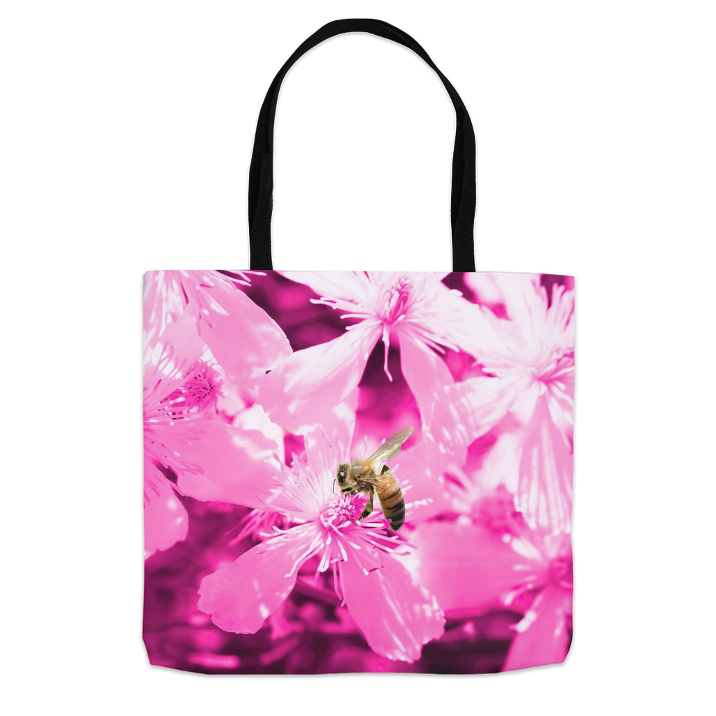 Bee with Glowing Pink Flowers - Tote Bag 16x16 inch Shopping Totes bee tote bag gift for bee lover gifts original art tote bag totes zero waste bag