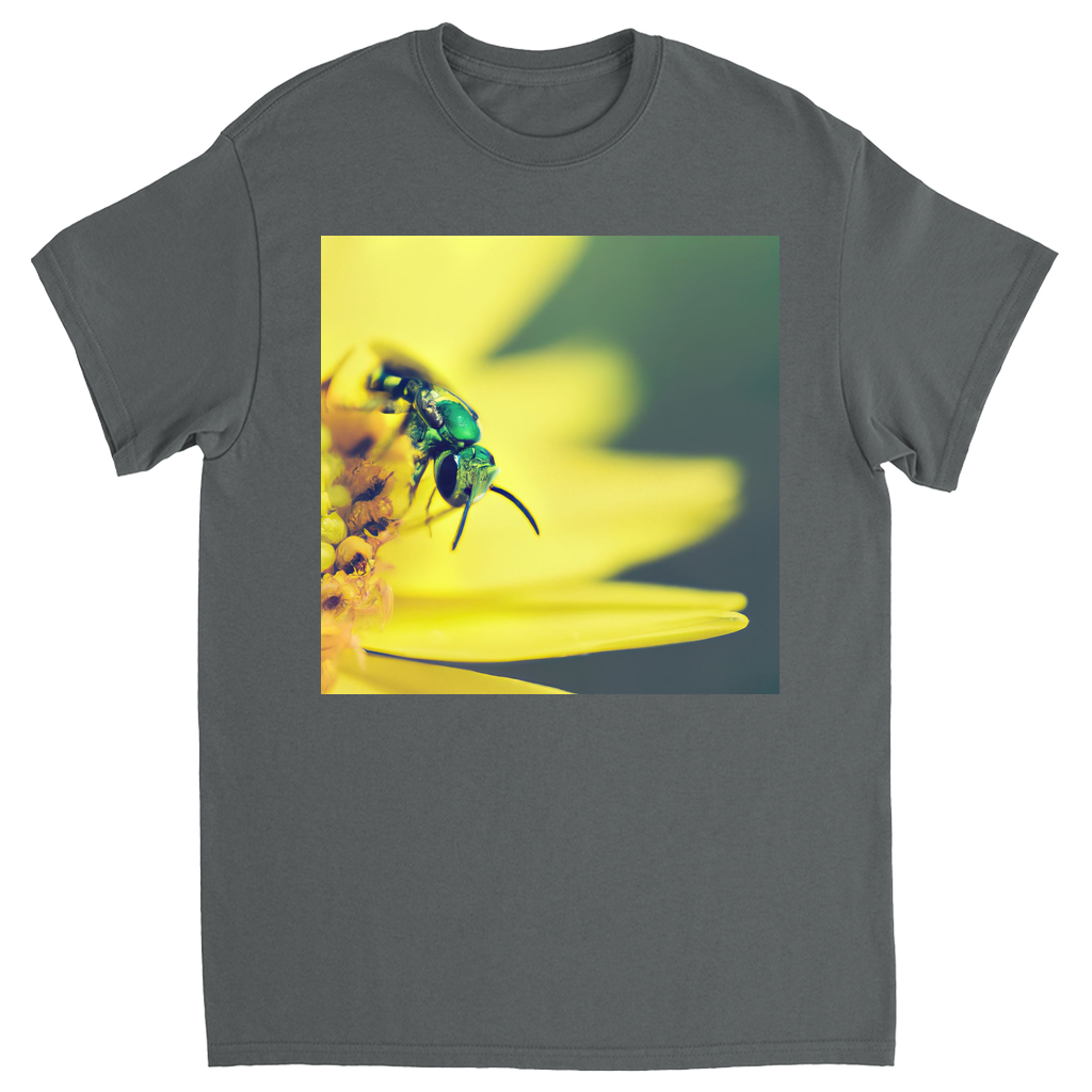 Green Bee Yellow Flower Unisex Adult T-Shirt Charcoal Shirts & Tops apparel Green Bee Yellow Flower