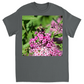 Bumble Bee on a Mound of Pink Flowers Unisex Adult T-Shirt Charcoal Shirts & Tops apparel