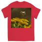 Golden Bee Hovering Over Flower Unisex Adult T-Shirt Red Shirts & Tops